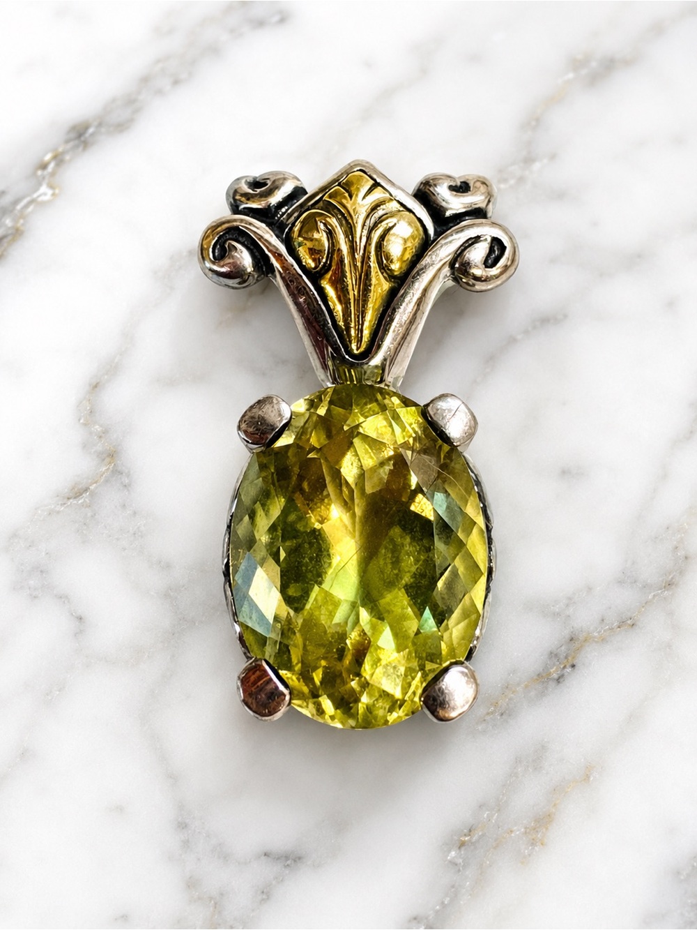 Ann King Retired Orchid Pendant Sterling Silver 18K Gold Citrine Signed
